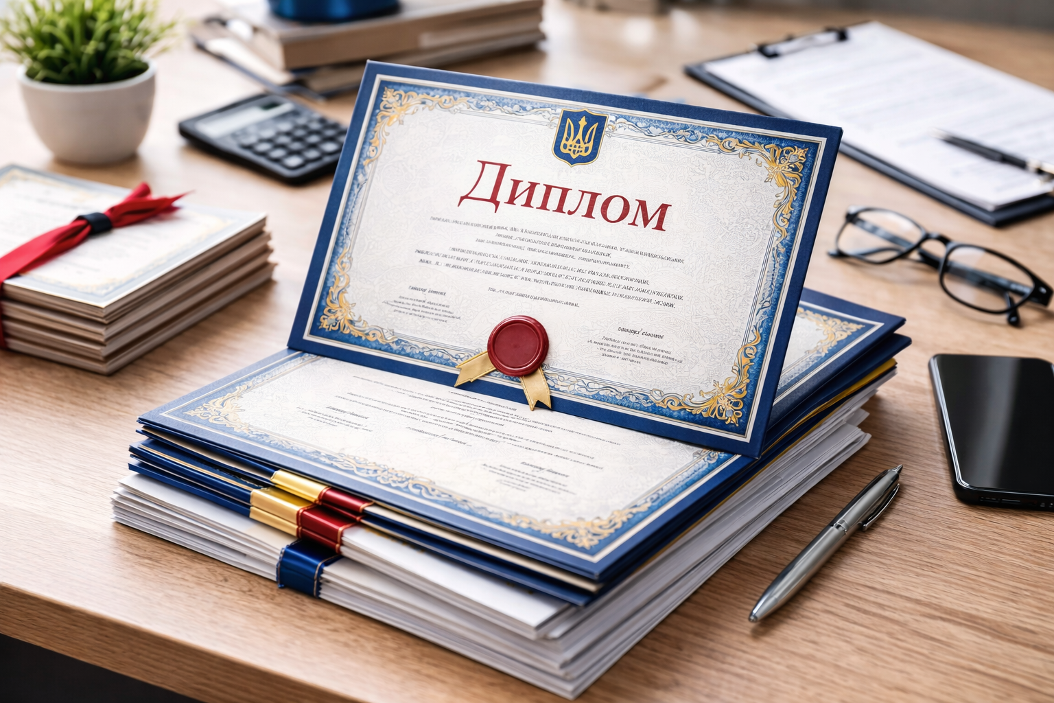 Офіційний диплом на столі